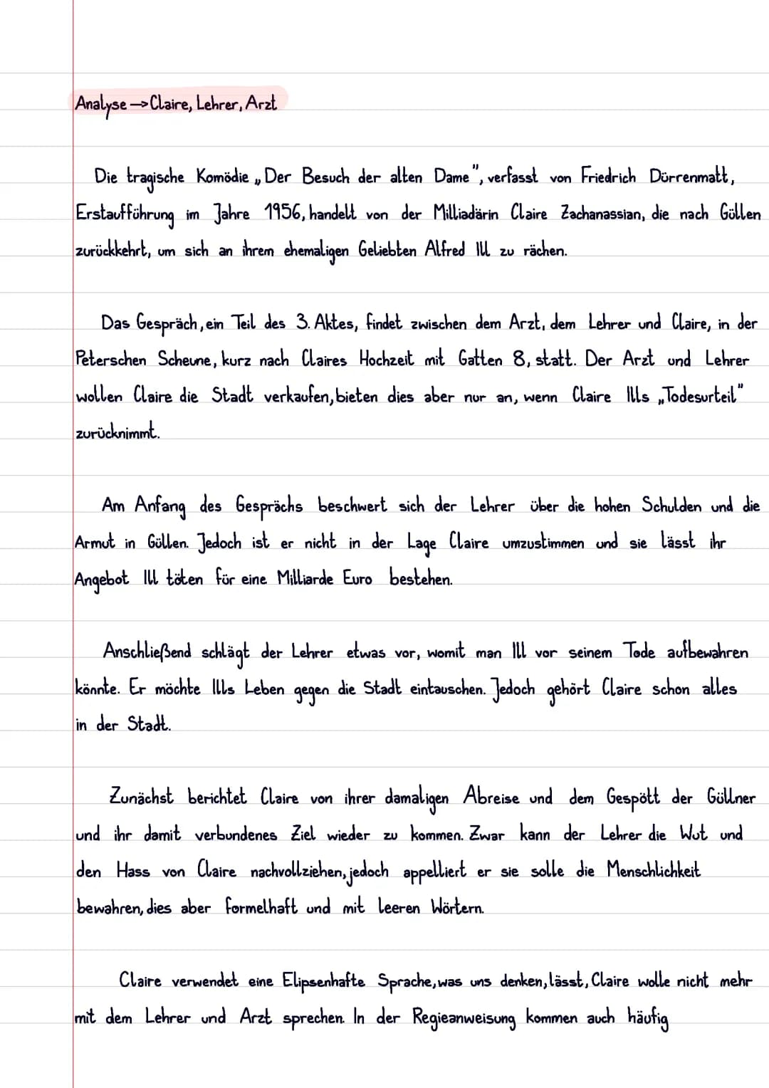 Der Besuch der alten Dame Szenenanalyse und Zusammenfassungen