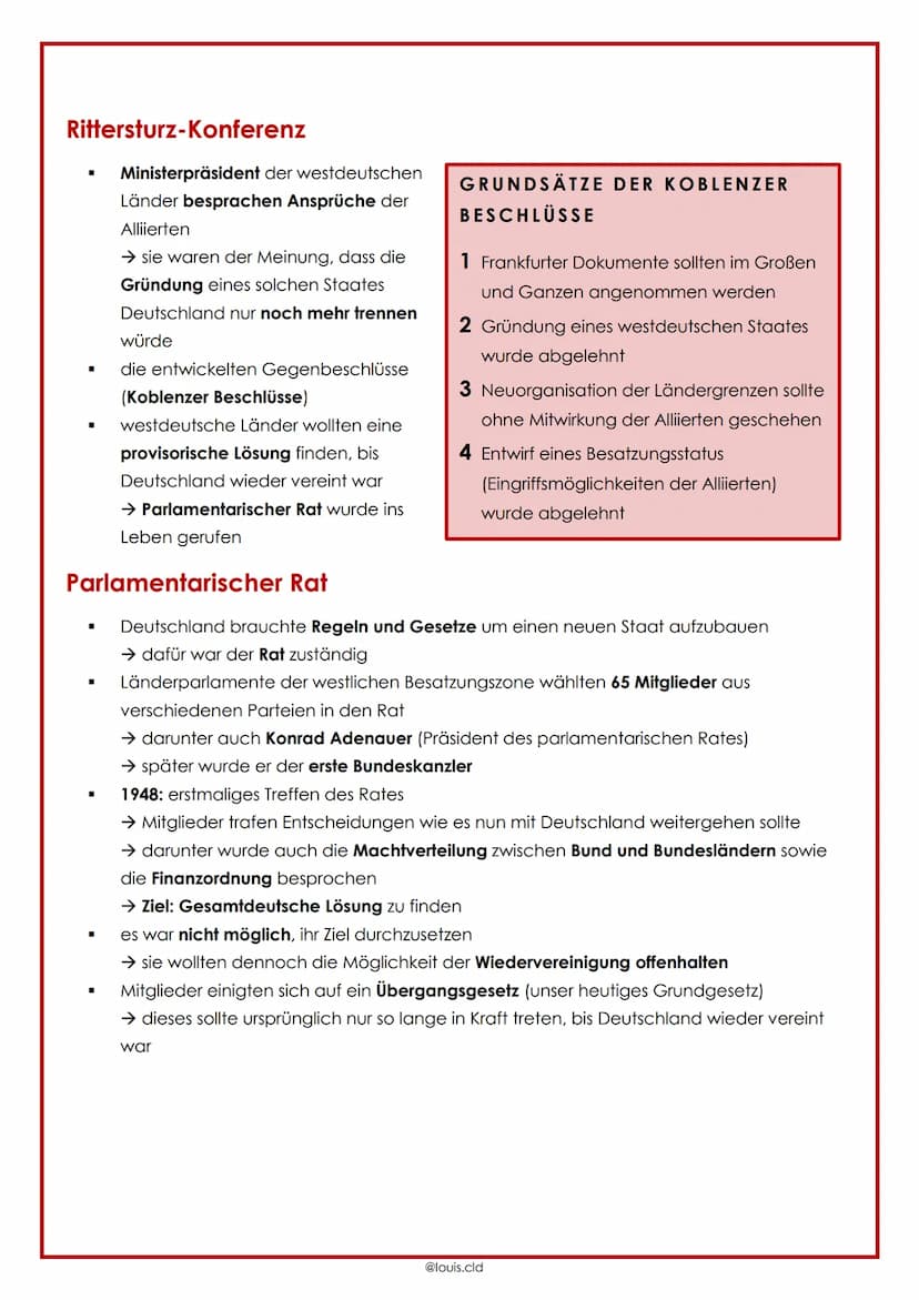 GESPALTENES DEUTSCHLAND 1945 - 1990
Ausgangslage
Gründung BRD
■
Deutschland lag nach dem 2. Weltkrieg in Trümmern
→ Städte mussten wiederauf