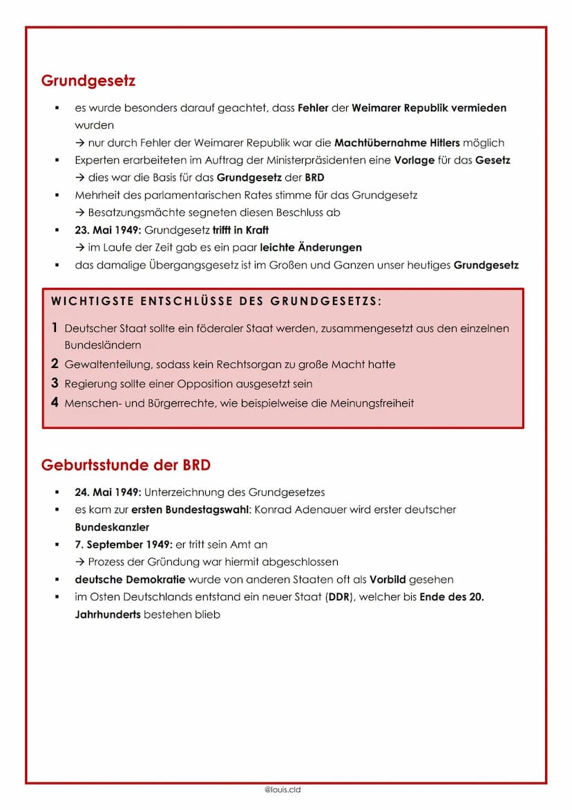 GESPALTENES DEUTSCHLAND 1945 - 1990
Ausgangslage
Gründung BRD
■
Deutschland lag nach dem 2. Weltkrieg in Trümmern
→ Städte mussten wiederauf