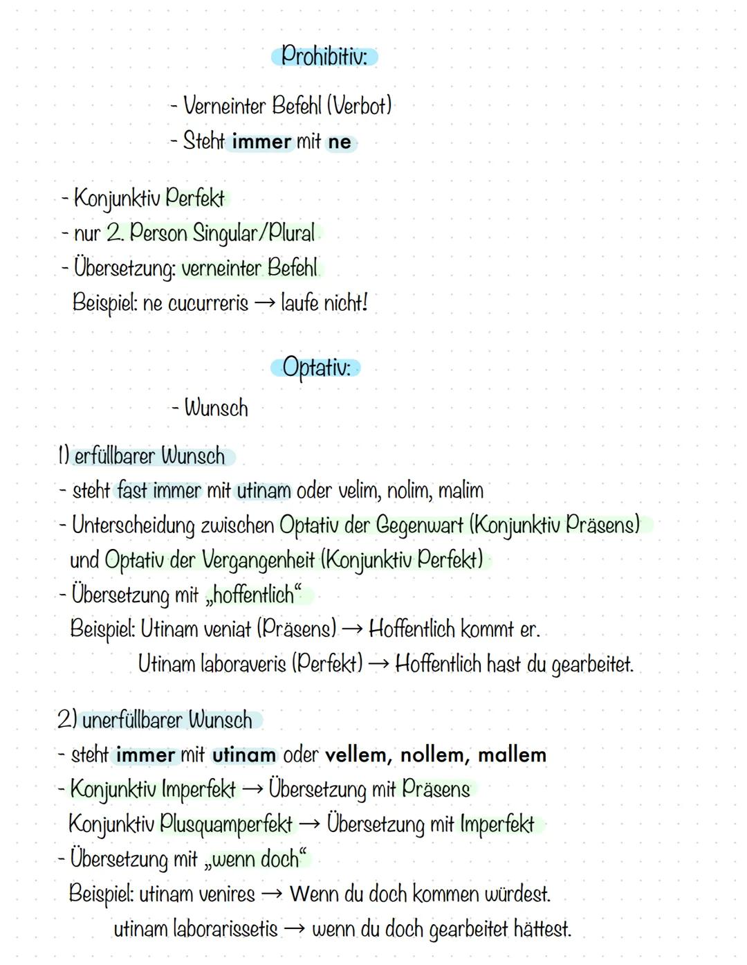 KONJUNKTIV IM HAUPTSATZ
Irrealis:
- Aussage über etwas Unmögliches
- verneint wird mit „non“
1) Irrealis der Gegenwart: steht im Konjunktiv 