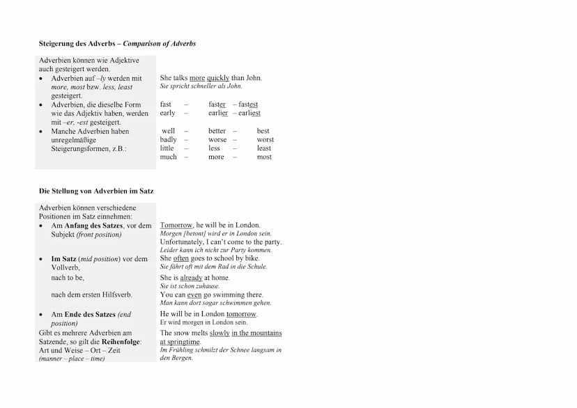 BESONDERHEITEN EINIGER WORTARTEN
Adjektive und Adverbien
Bildung und Verwendung von Adverbien - Formation and Use of Adverbs
Bildung
Adjekti