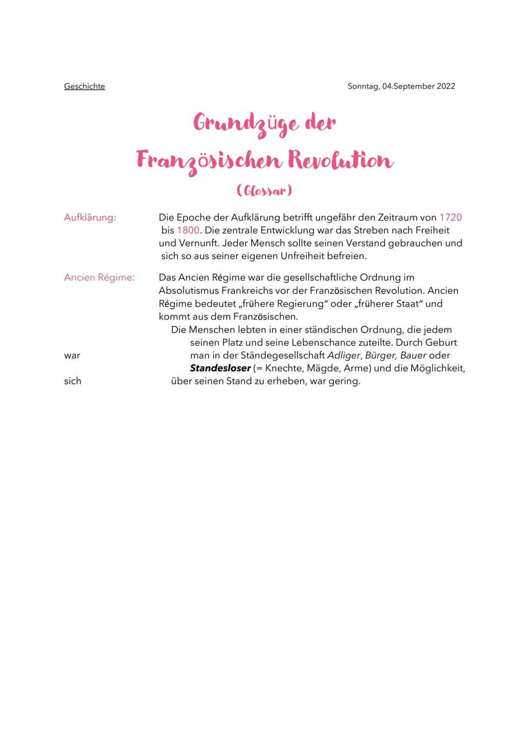 Geschichte
Sonntag, 04.September 2022
Grundzüge der
Französischen Revolution
Freiheit (= Liberté), Gleichheit (= Égalité) und Brüderlichkeit