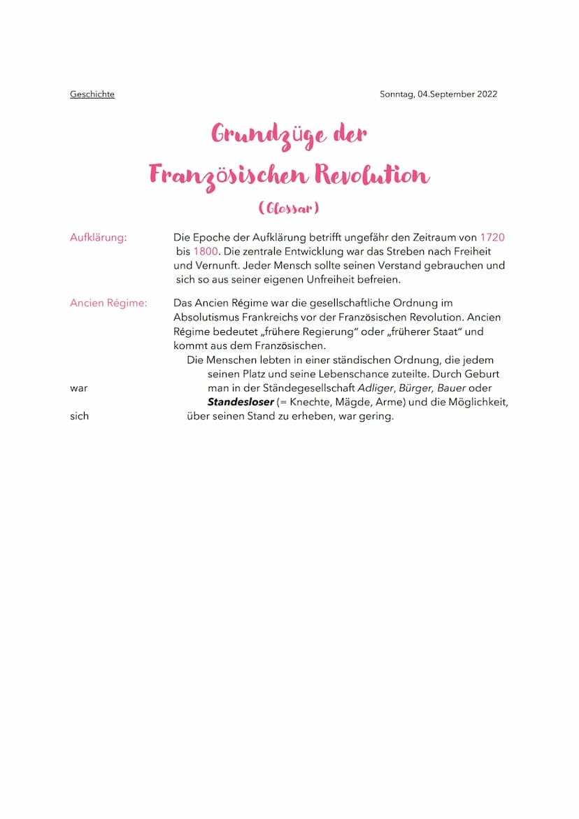 Geschichte
Sonntag, 04.September 2022
Grundzüge der
Französischen Revolution
Freiheit (= Liberté), Gleichheit (= Égalité) und Brüderlichkeit