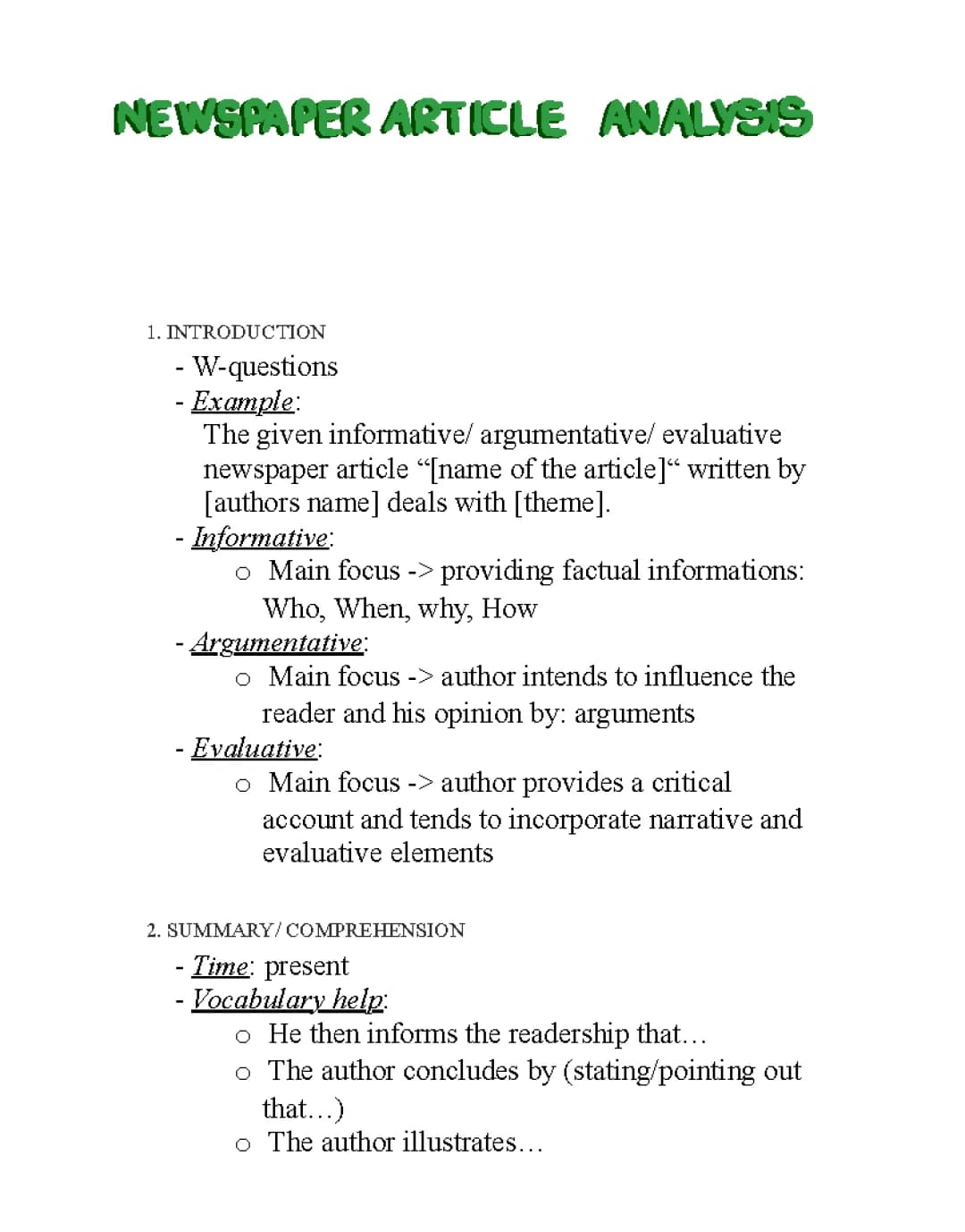 Newspaper Article Analysis 