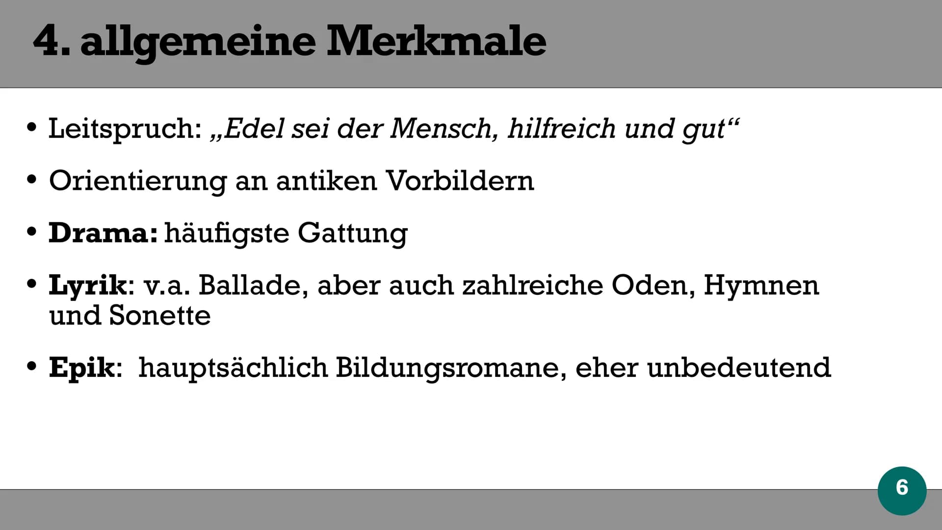 • 1786-1832 (enger gefasste Definition: 1794 - 1805)
. ,,Weimarer" : liter. Geschehen zentriert auf Weimar
• ,,Klassik": Orientierung an der