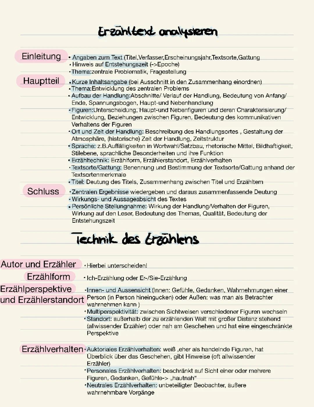 Erzähltext analysieren und Technik des Erzählens 