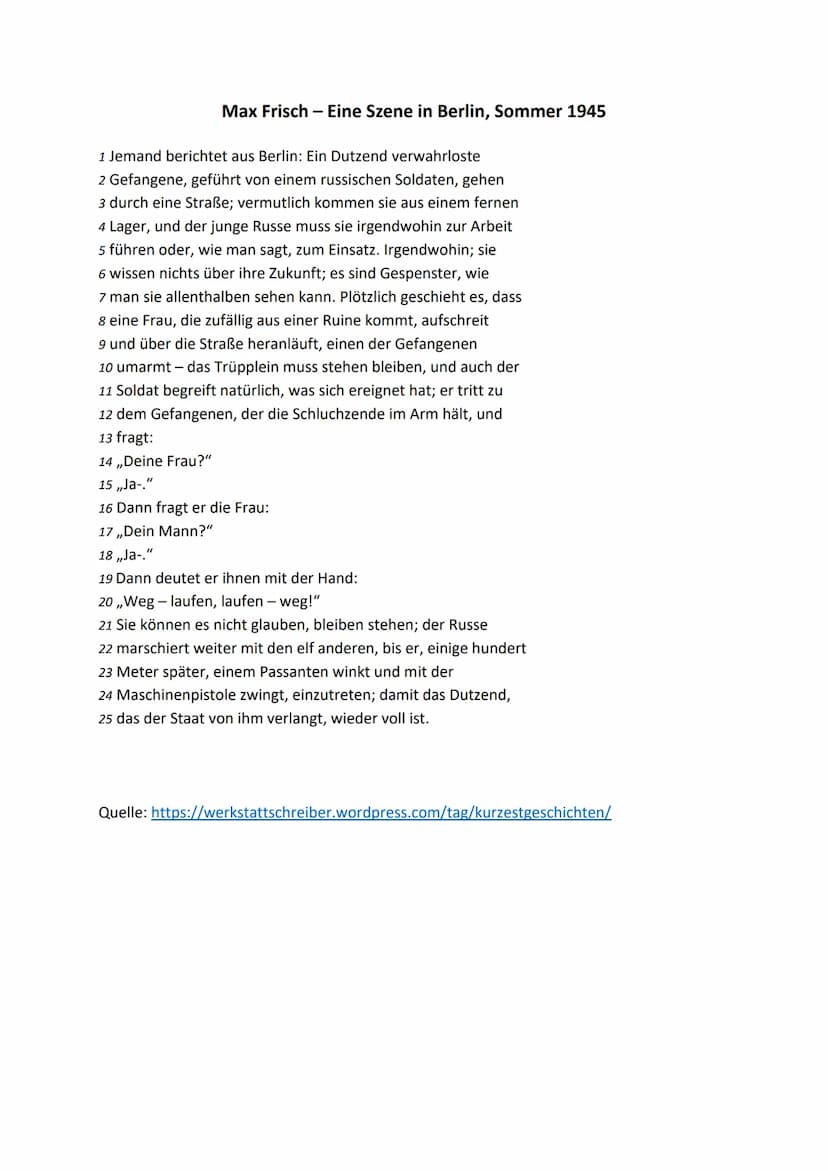 Kursstufe 2/Abi 2021
Kurzgeschichten Interpretation
Max Frisch - Szene in Berlin, Sommer 1945
Die Kurzgeschichte ,,Szene in Berlin, 1945" wu
