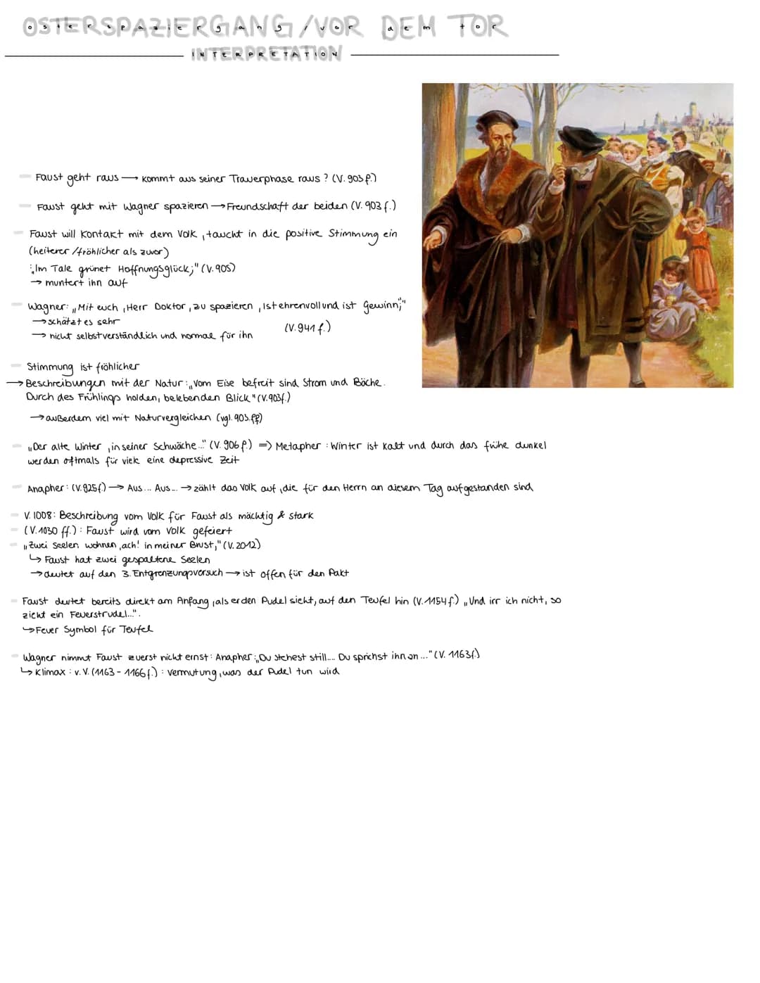 OSTERSPAZIERGANG/VOR DEM TOR
INTERPRETATION
Faust geht raus kommt aus seiner Traverphase raus? (V. 903 p.)
Faust geht mit Wagner spazieren →