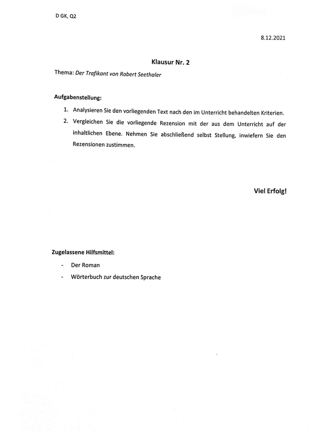 Der Trafikant: Zusammenfassung, Rezension und Analyse