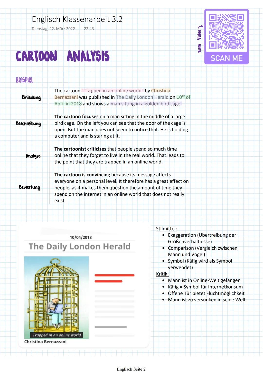 Englisch Klassenarbeit 3.1
Dienstag, 22. März 2022 21:10
Соарел шиг
CARTOON ANALYSIS

1. einleitung & BeschreiBUNG
- Titel
- Künstler
- Verö