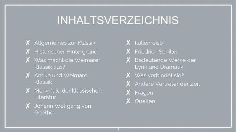 DIE KLASSIK
Eine Präsentation von Laura, Lilli und Emely INHALTSVERZEICHNIS
X Allgemeines zur Klassik
X Historischer Hintergrund
X Was macht