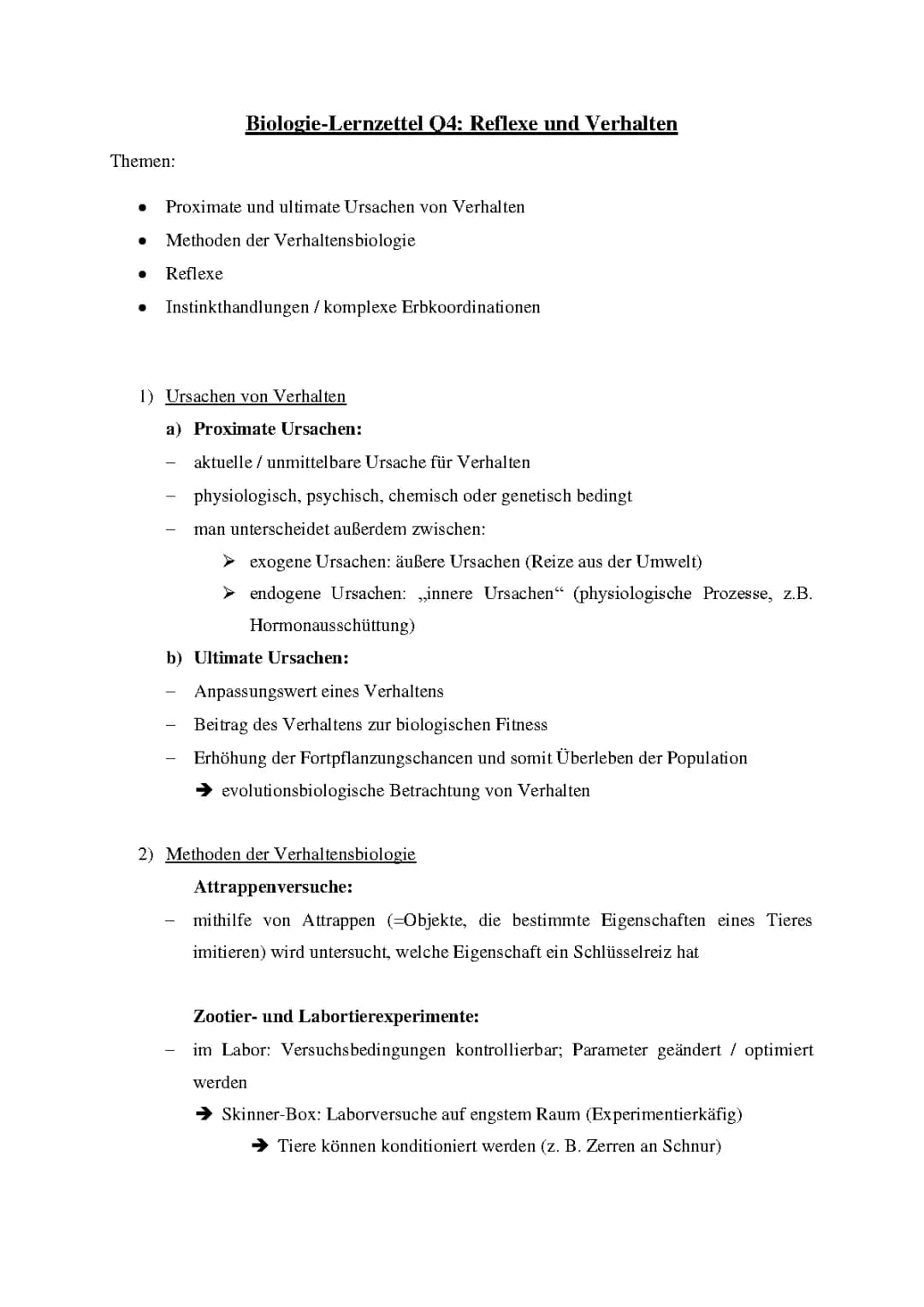 Verhaltensbiologie: Proximate und Ultimate Ursachen, Konditionierung & Experimente