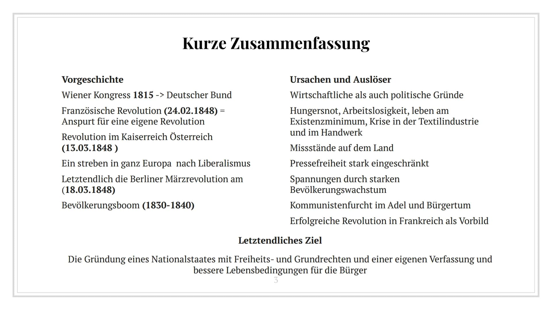 Revolution 1848/49
In Deutschland Inhaltsverzeichnis
1. Kurze Zusammenfassung I und II
2. Märzrevolution
3. Nationalversammlung
4. Frankfurt