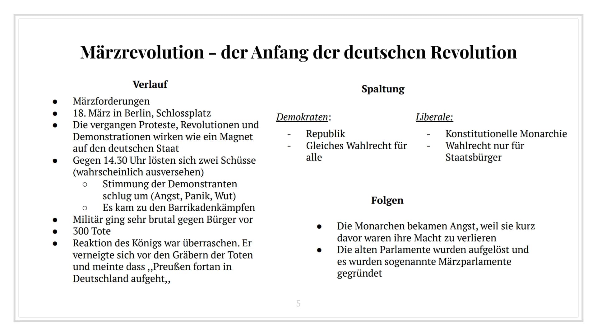 Revolution 1848/49
In Deutschland Inhaltsverzeichnis
1. Kurze Zusammenfassung I und II
2. Märzrevolution
3. Nationalversammlung
4. Frankfurt