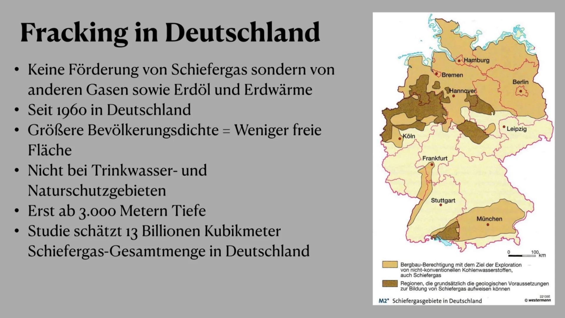 Funktionsweise
1) Horizontalbohrung
2) mit Löchern perforiertes Steigrohr
3) Frack-Fluid (Wasser, Quarzsand,
Chemikalien)
4) Durch den Druck