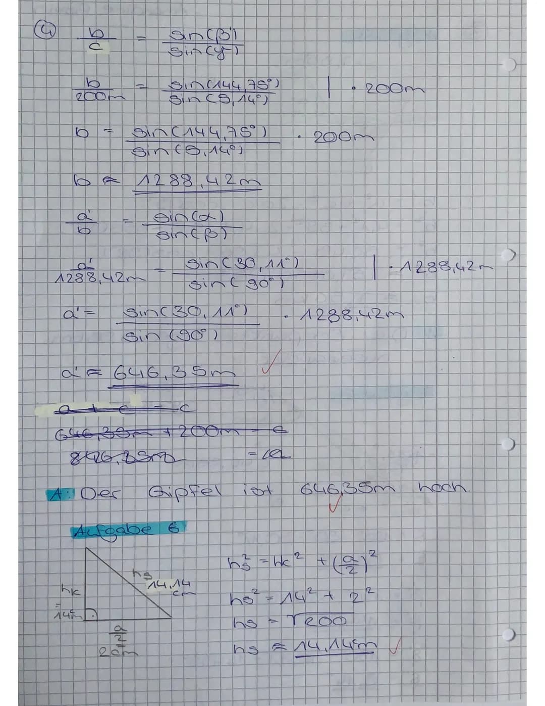 0
Á
Mathematikarbeit Nr. 2 Klasse 10cG
A Aufgabe 1: Wie hoch ist eine Tanne, wenn ihr Schatten 27 m lang ist und
die Sonnenstrahlen unter ei