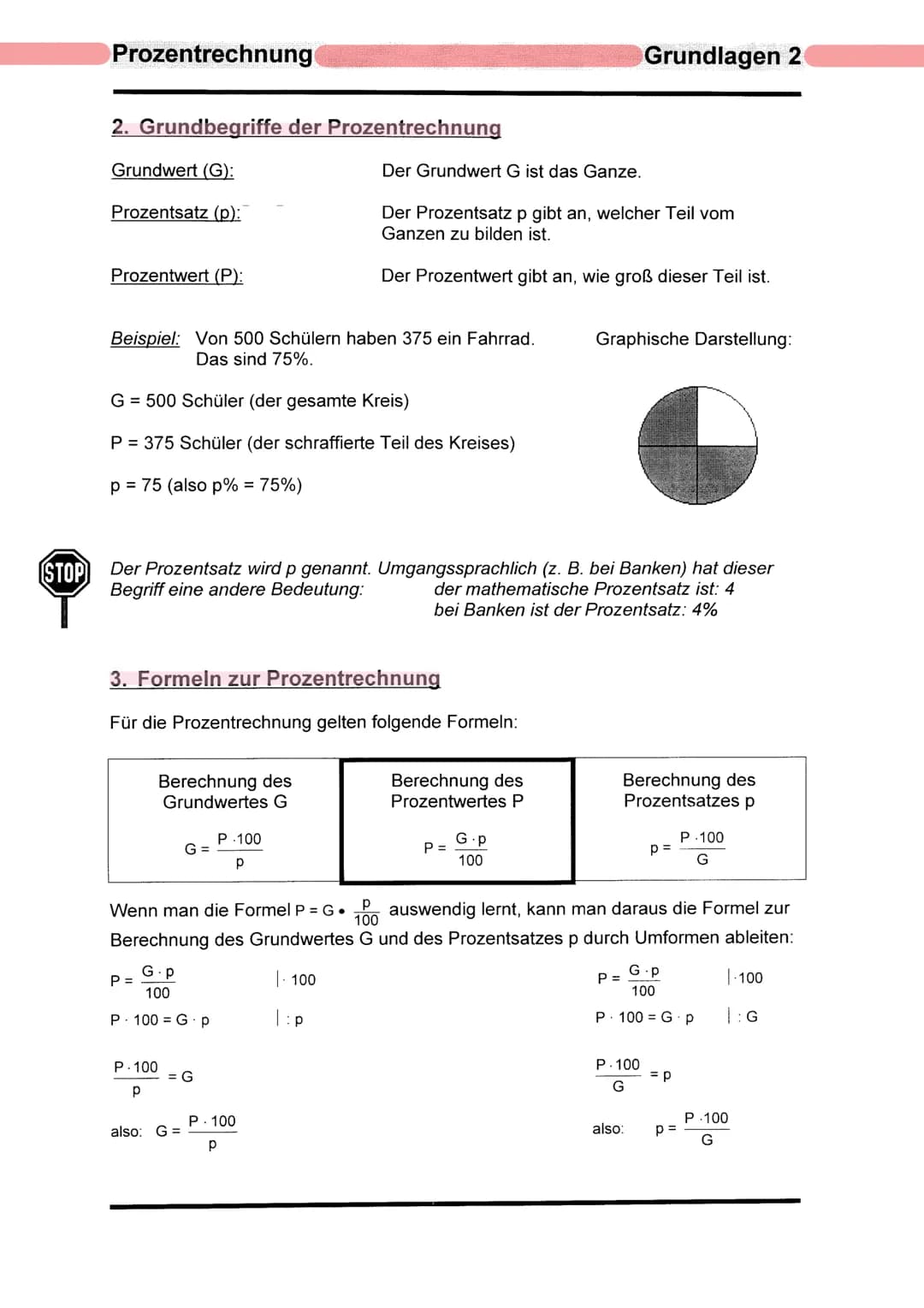 Prozentrechnung
1. Einführung in die Prozentrechnung
Prozentrechnung ist Hundertstelrechnung. Prozent bedeutet Hundertstel.
25 % (sprich ,,2