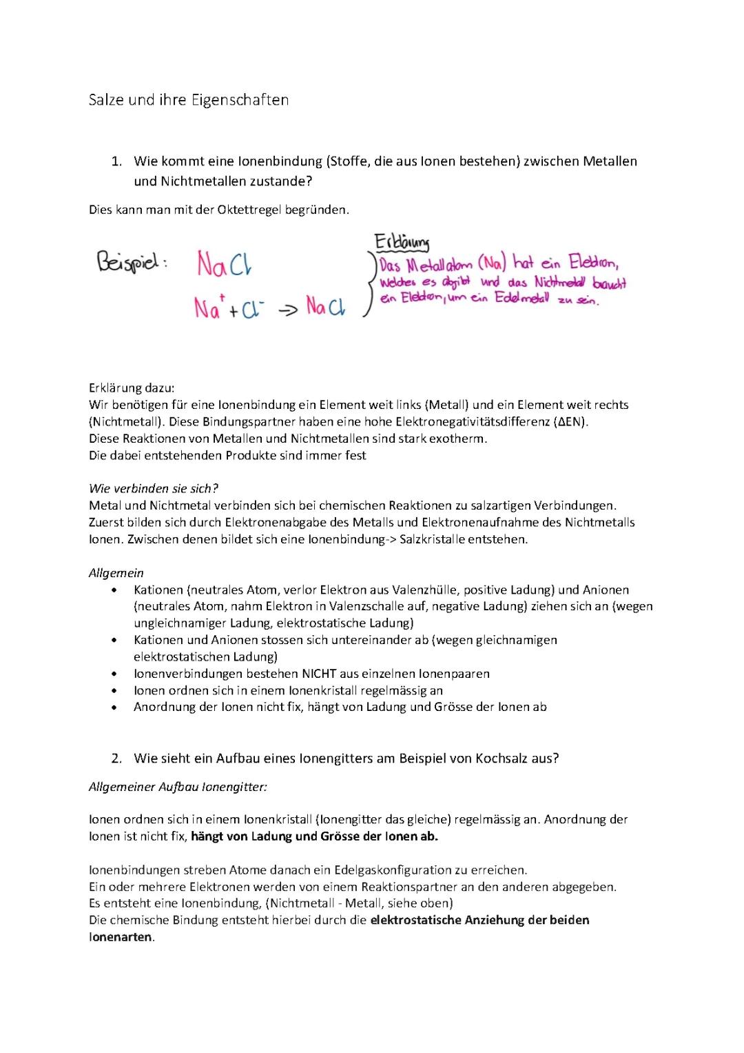 Ionenbindung Beispiele und Eigenschaften von Salzen