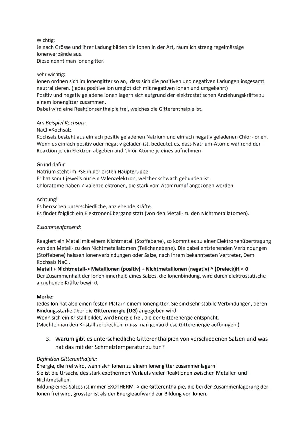 Salze und ihre Eigenschaften
1. Wie kommt eine lonenbindung (Stoffe, die aus lonen bestehen) zwischen Metallen
und Nichtmetallen zustande?
D
