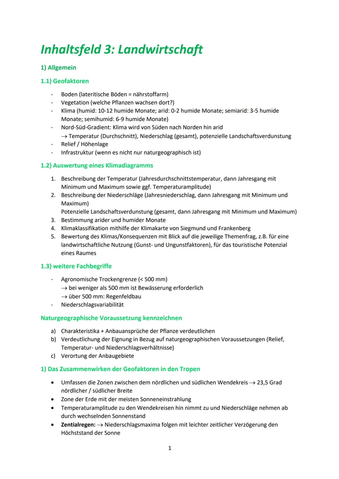 Inhaltsfeld 3: Landwirtschaft
1) Allgemein
1.1) Geofaktoren
Boden (lateritische Böden = nährstoffarm)
Vegetation (welche Pflanzen wachsen do