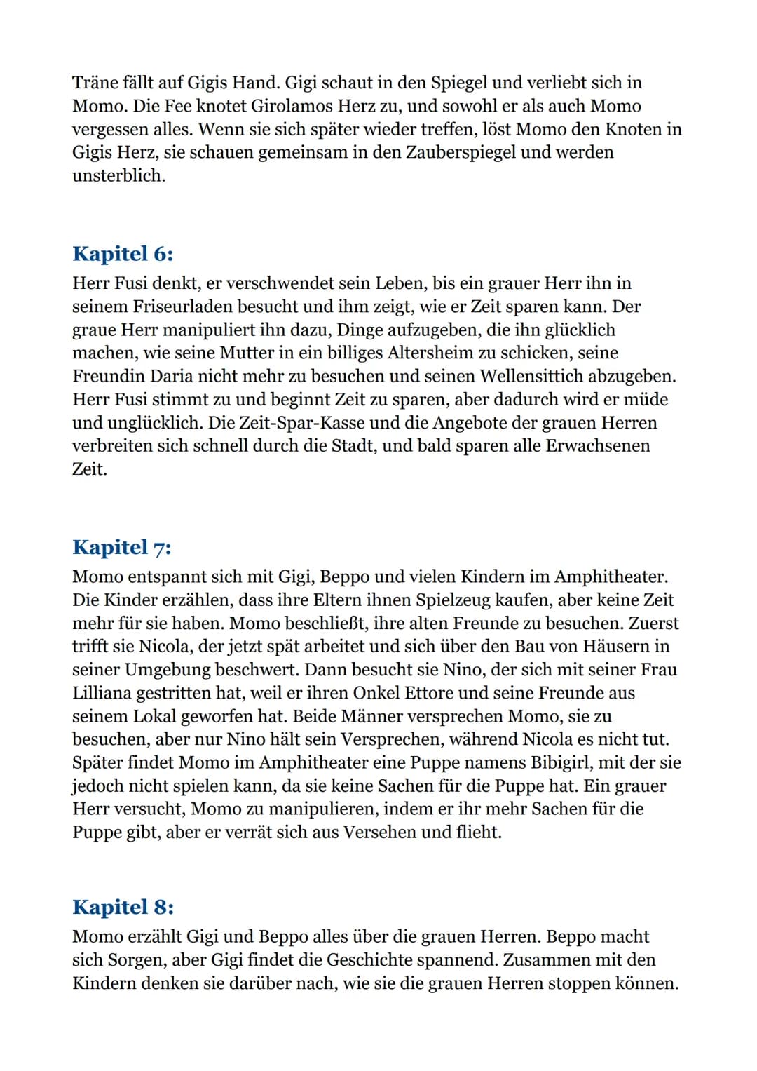 Momo - Zusammenfassungen
von jedes Kapitel:
Kapitel 1:
In dem Text geht es um Amphitheater, die früher beliebt waren, aber im
Laufe der Zeit