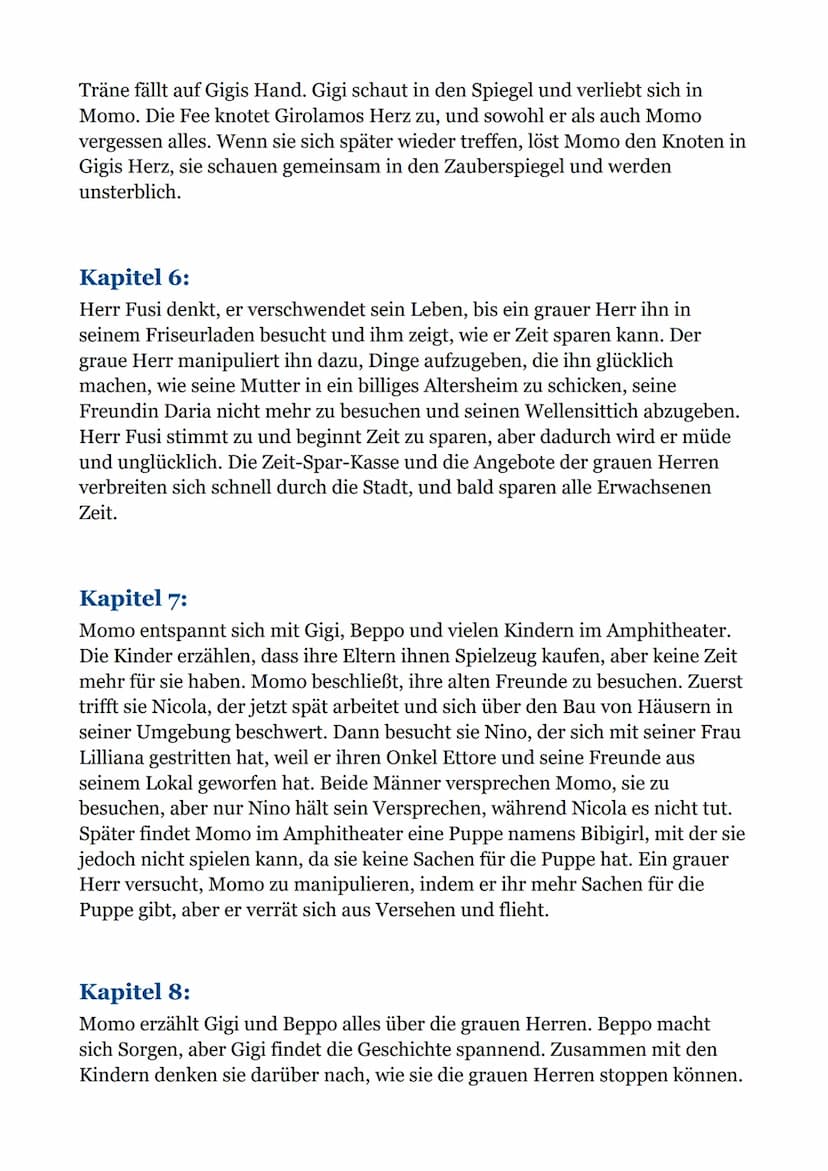 Momo - Zusammenfassungen
von jedes Kapitel:
Kapitel 1:
In dem Text geht es um Amphitheater, die früher beliebt waren, aber im
Laufe der Zeit
