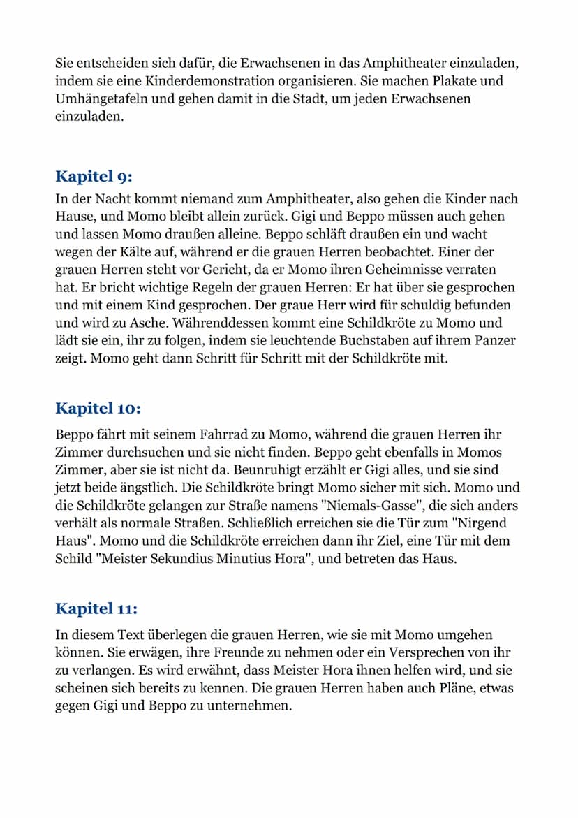 Momo - Zusammenfassungen
von jedes Kapitel:
Kapitel 1:
In dem Text geht es um Amphitheater, die früher beliebt waren, aber im
Laufe der Zeit