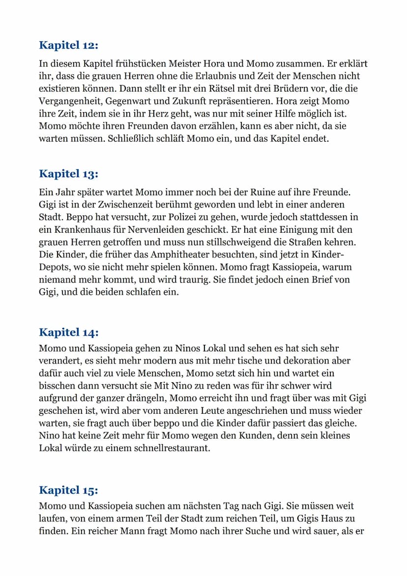 Momo - Zusammenfassungen
von jedes Kapitel:
Kapitel 1:
In dem Text geht es um Amphitheater, die früher beliebt waren, aber im
Laufe der Zeit
