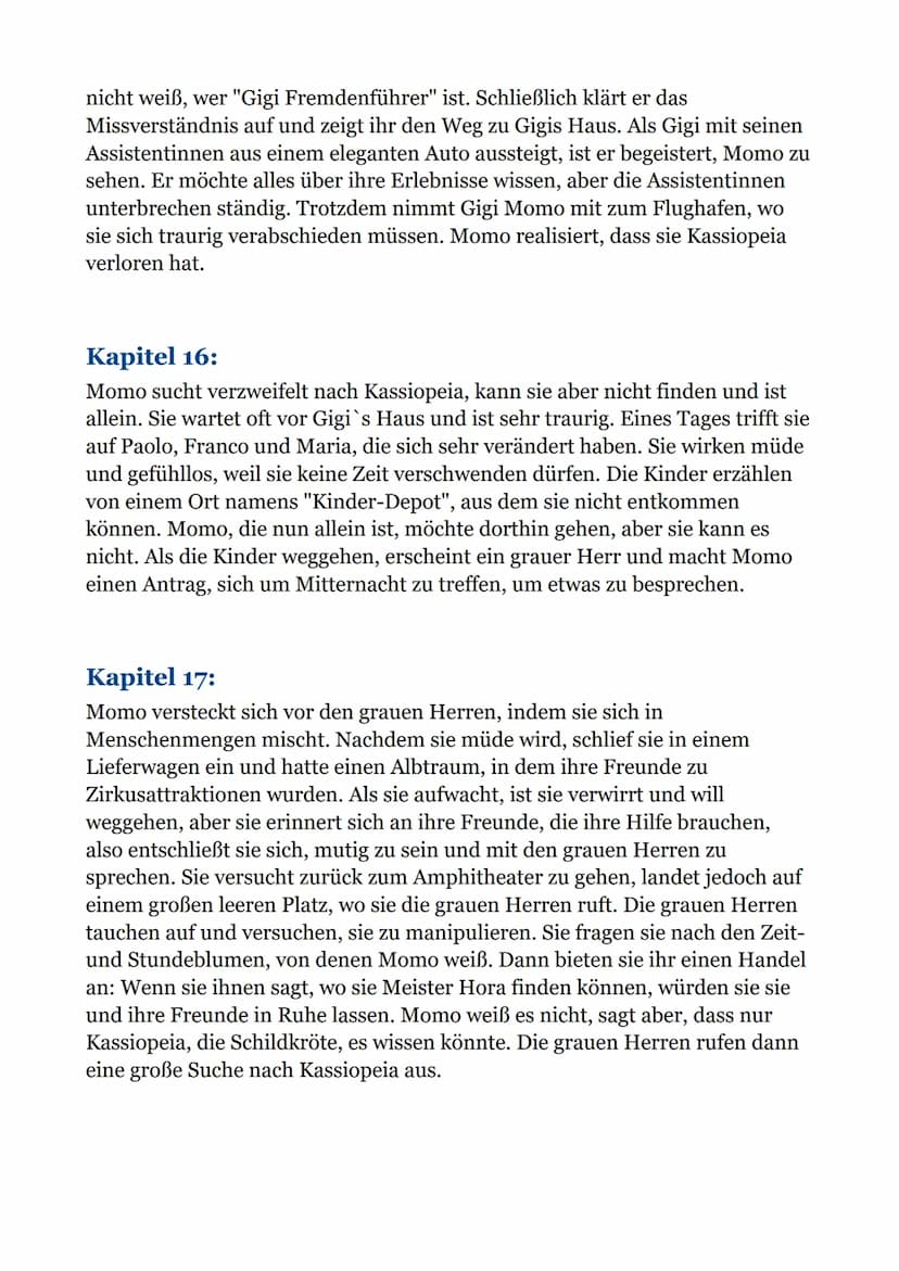 Momo - Zusammenfassungen
von jedes Kapitel:
Kapitel 1:
In dem Text geht es um Amphitheater, die früher beliebt waren, aber im
Laufe der Zeit
