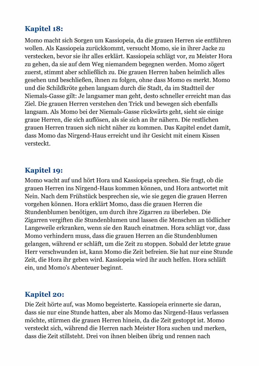 Momo - Zusammenfassungen
von jedes Kapitel:
Kapitel 1:
In dem Text geht es um Amphitheater, die früher beliebt waren, aber im
Laufe der Zeit