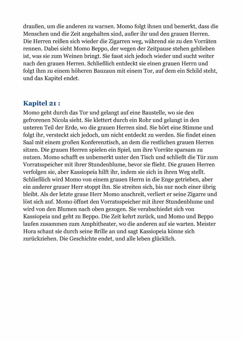 Momo - Zusammenfassungen
von jedes Kapitel:
Kapitel 1:
In dem Text geht es um Amphitheater, die früher beliebt waren, aber im
Laufe der Zeit