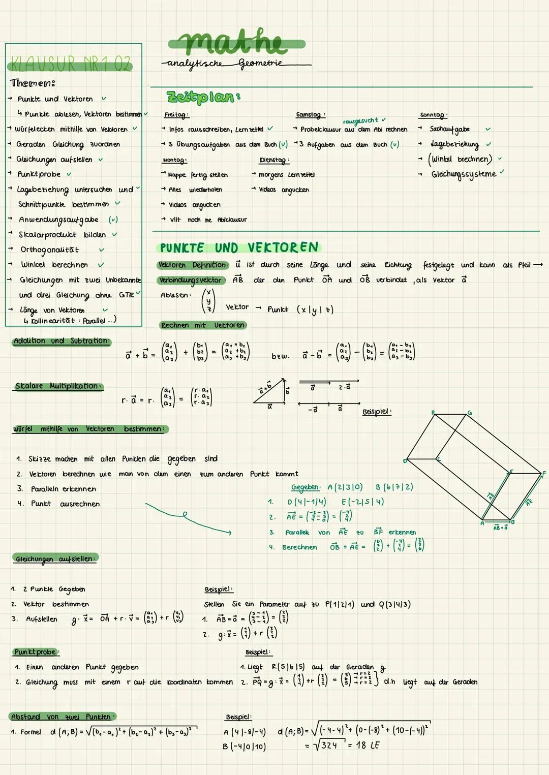 Analytische Geometrie LK Klausur Überblick