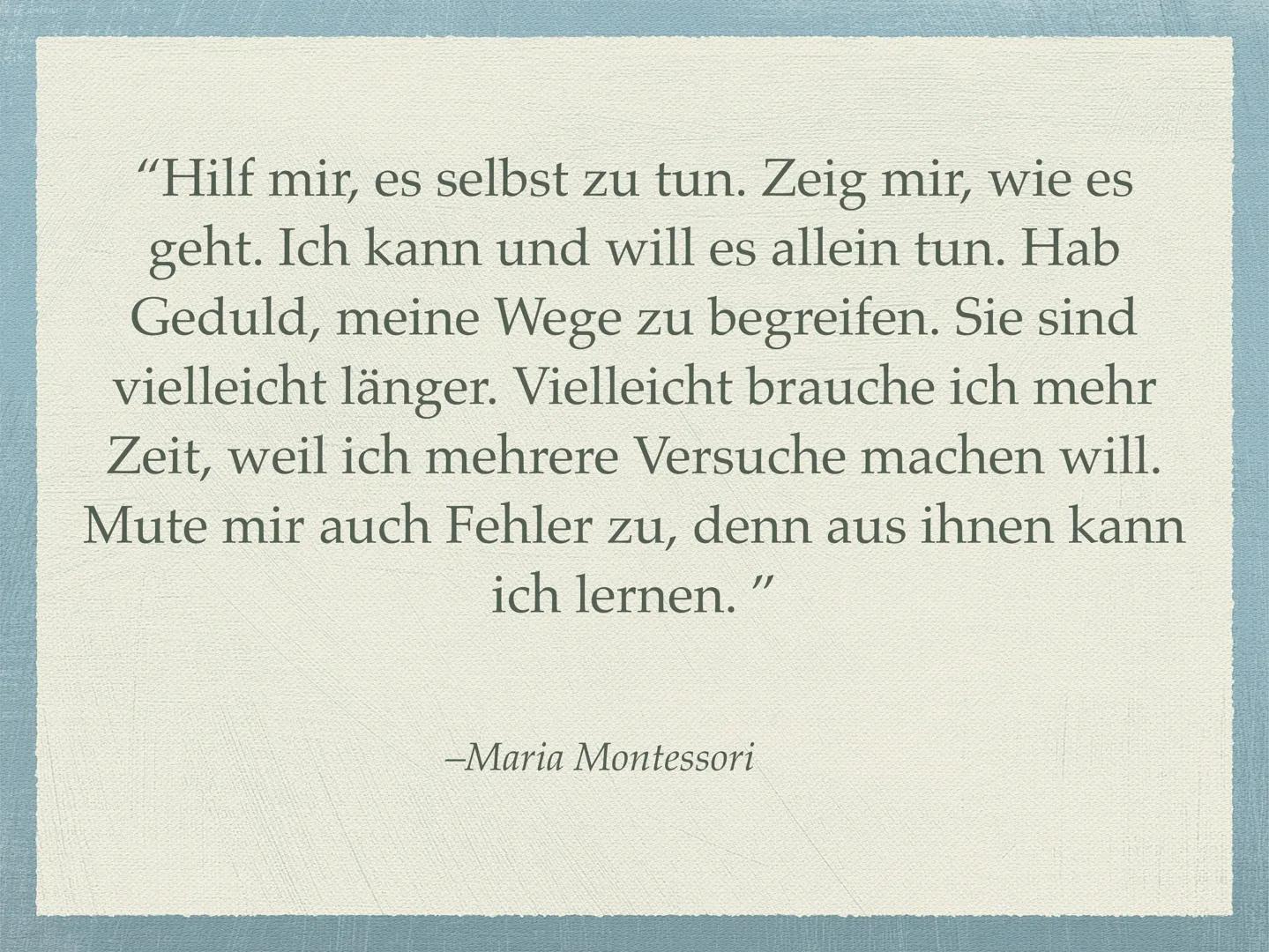 Maria Montessori
Vorstellung meiner Facharbeit 250404
Inhaltsverzeichnis
Die Person Maria Montessori
* Vorstellung vom Kind
Reformpädagogisc