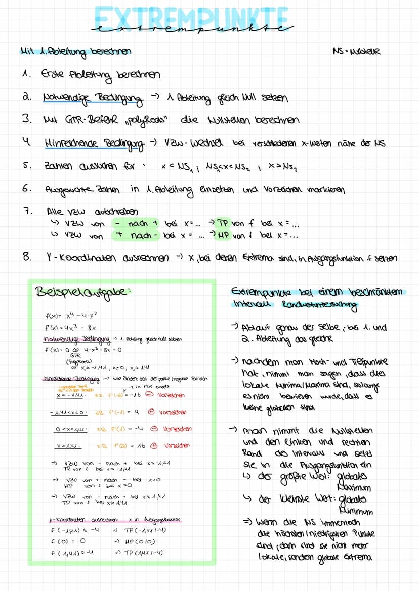 Specirungin
спд
Aufstellen der Ableitungen bei ganzrationalen Funktionen
Potenzregel:
f(x)=x^ f'(x) = n.x^-^
Konstantenregel:
f(x) = g(x) + 