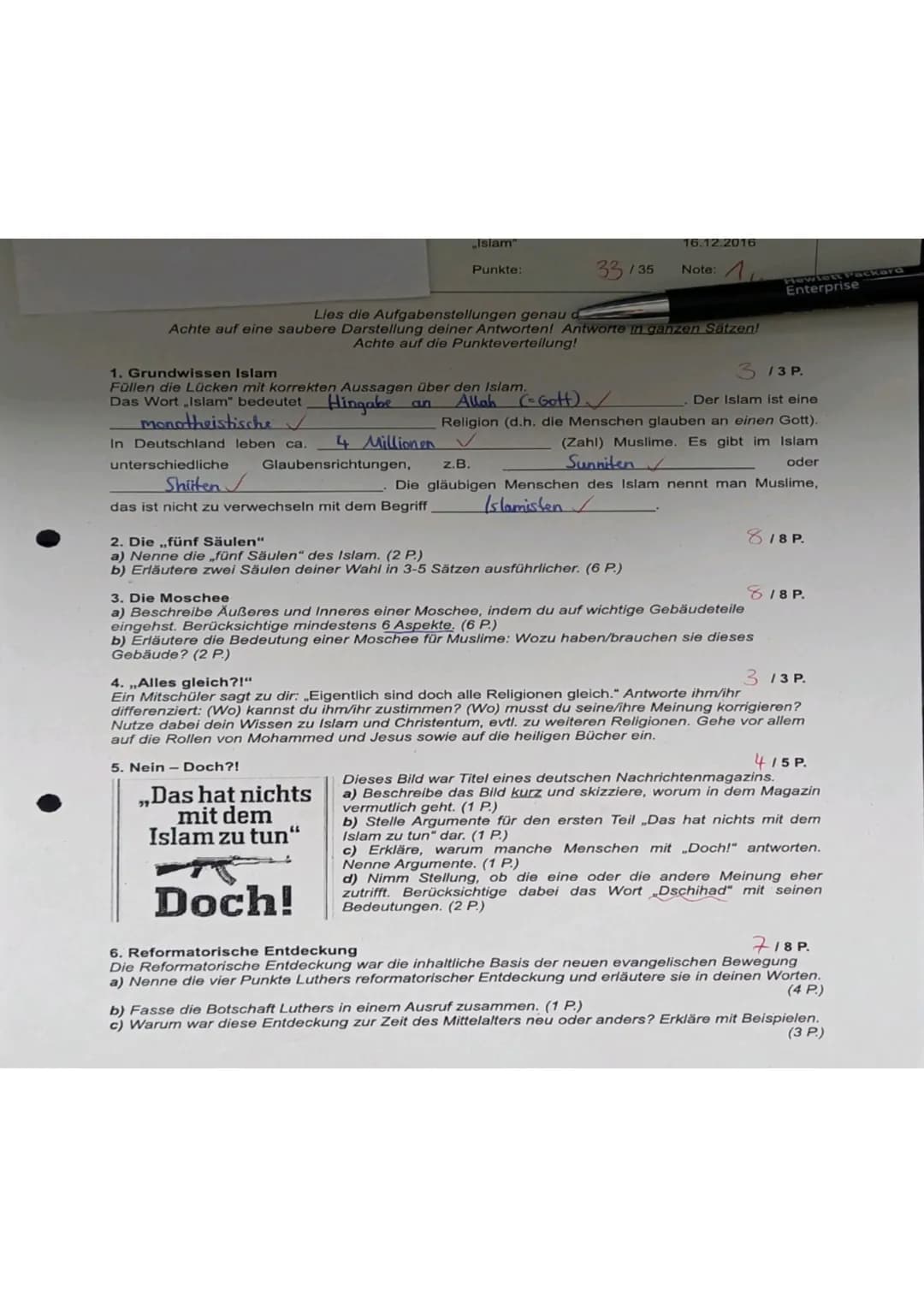 „Islam"
Punkte:
Lies die Aufgabenstellungen genau
Achte auf eine saubere Darstellung deiner Antworten! Antworte in ganzen Sätzen!
Achte auf 