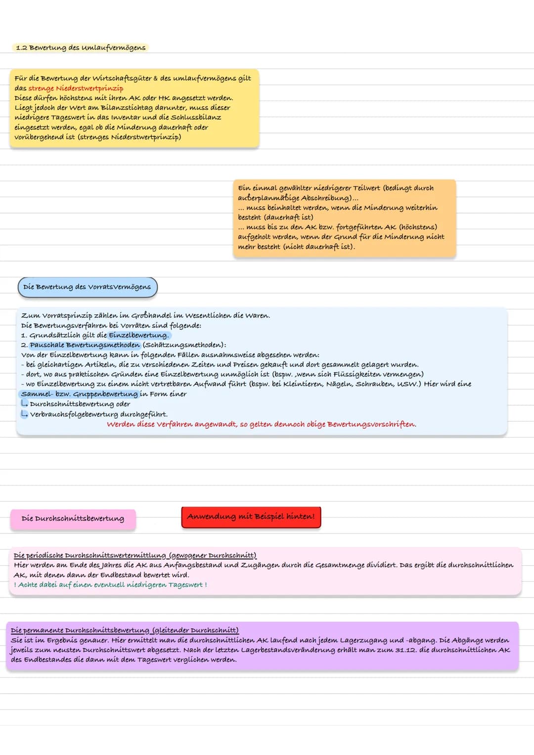 Lernzettel: Lernfeld 08, Jahresabschluss
Nr. 4, 5, 6, 7
Fr. Waldschmidt Klausurrelevant
1. Bewertung des Vermögens (Aktíva)
1.1 Bewertung de