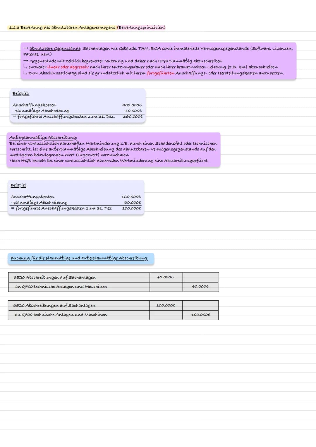 Lernzettel: Lernfeld 08, Jahresabschluss
Nr. 4, 5, 6, 7
Fr. Waldschmidt Klausurrelevant
1. Bewertung des Vermögens (Aktíva)
1.1 Bewertung de