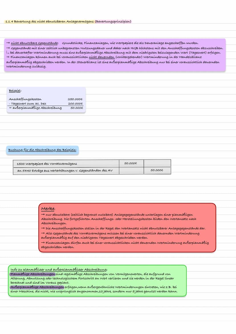 Lernzettel: Lernfeld 08, Jahresabschluss
Nr. 4, 5, 6, 7
Fr. Waldschmidt Klausurrelevant
1. Bewertung des Vermögens (Aktíva)
1.1 Bewertung de