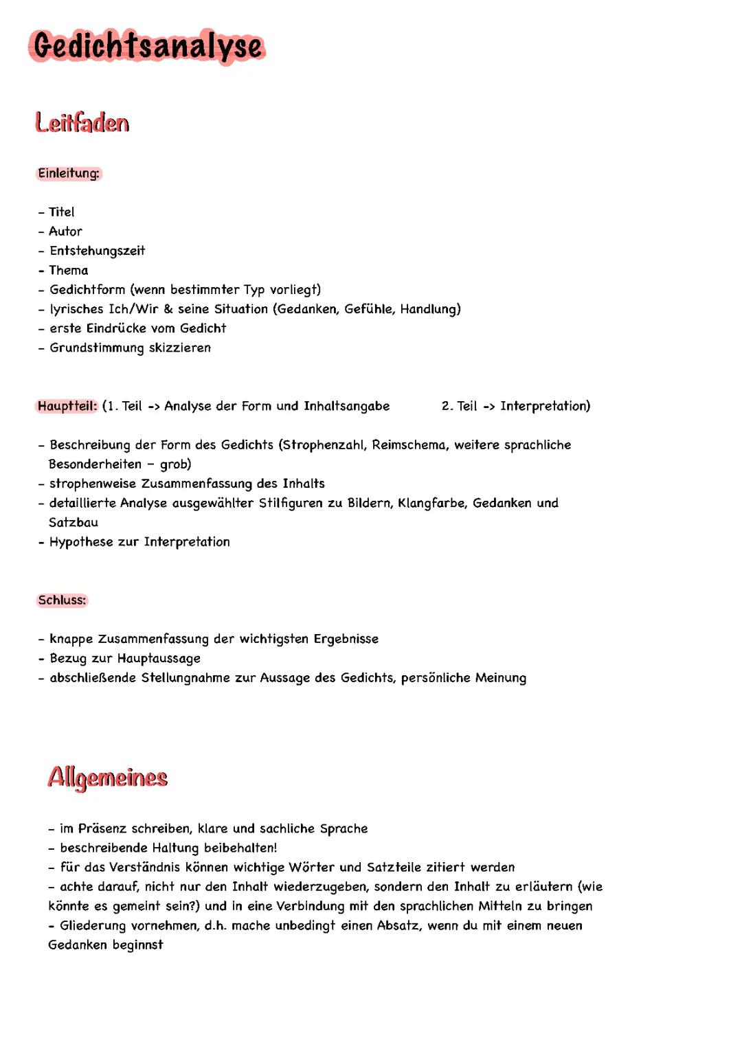 Gedichtsanalyse Lernzettel