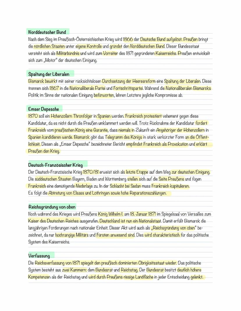 geschiklausur 3
Deutsches Kaiserreich
Infolge der Reichsgründung 1871 wird Deutschland zum Nationalstaat. Die nationale Einigung ist vor all