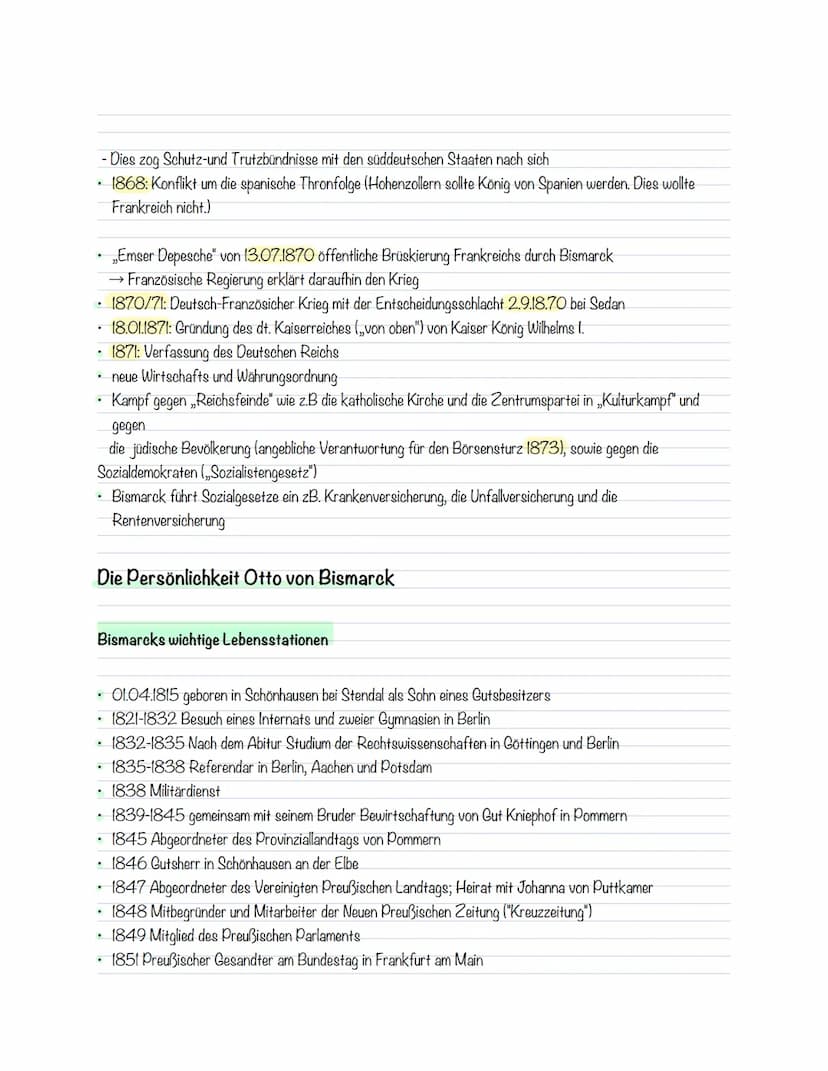 geschiklausur 3
Deutsches Kaiserreich
Infolge der Reichsgründung 1871 wird Deutschland zum Nationalstaat. Die nationale Einigung ist vor all