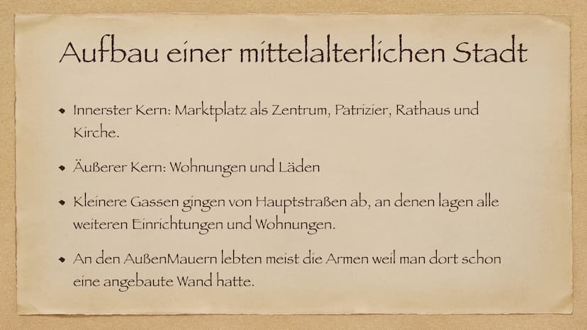 Stadtentwicklung im Mittelalter Inhaltsverzeichnis
Gründe der Stadtentstehung
◆ Faktoren der Stadtentwicklung
Stadtarten
◆ Der Aufbau einer 