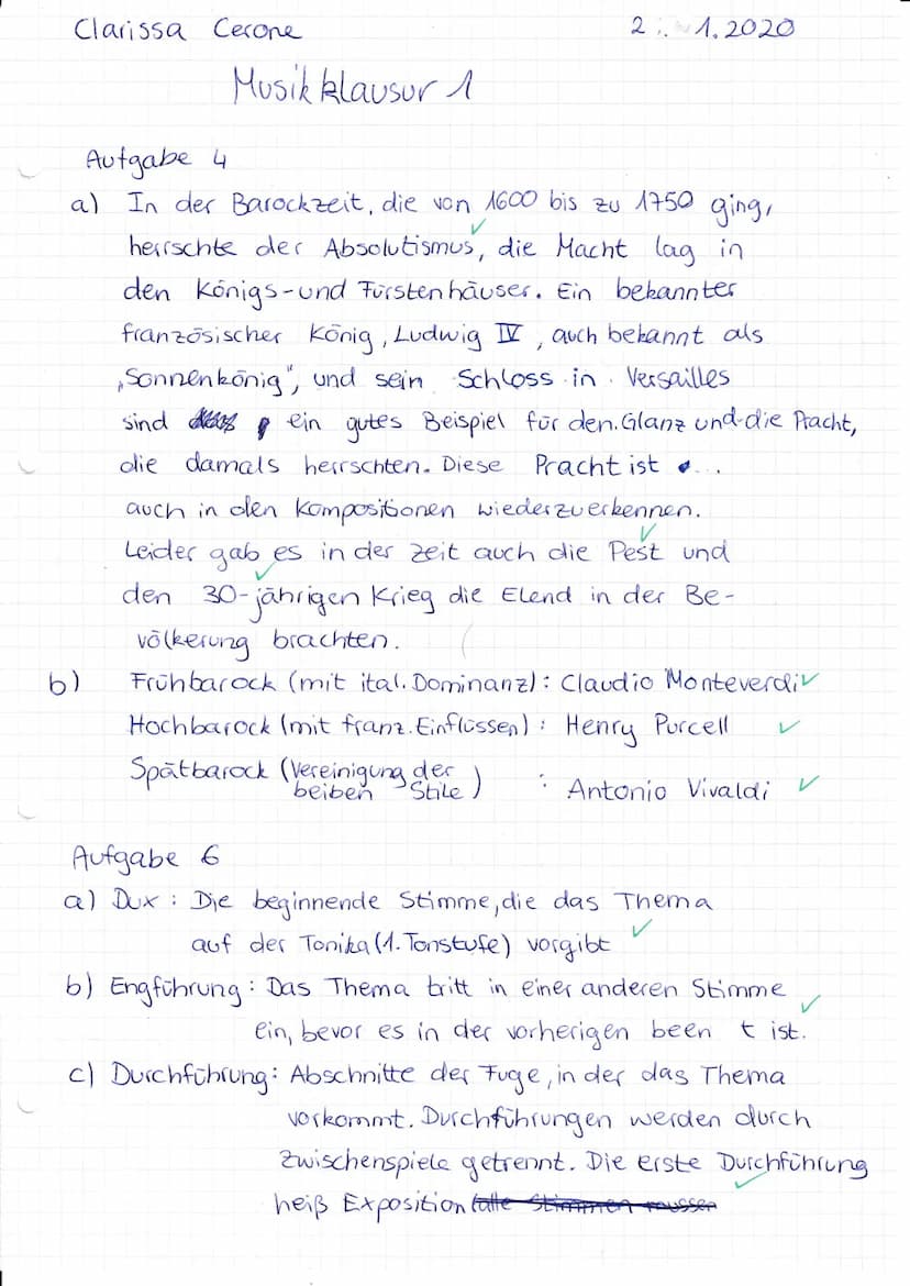Klausur Nr. 1
Vor- und Nachname:_ Clarissa Cerone
Aufgabe 1: Rhythmusdiktat
Notieren Sie den Rhythmus, der Ihnen diktiert wird.
4 d
Epoche
K