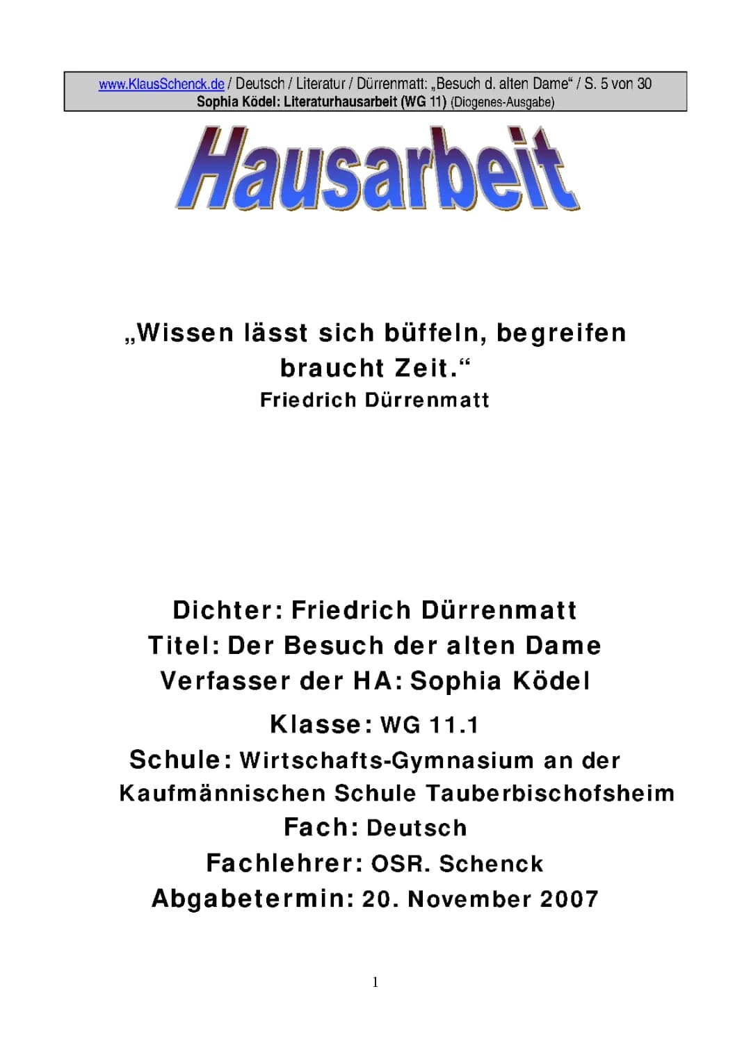Der Besuch der alten Dame - Zusammenfassung, Analysen und mehr!