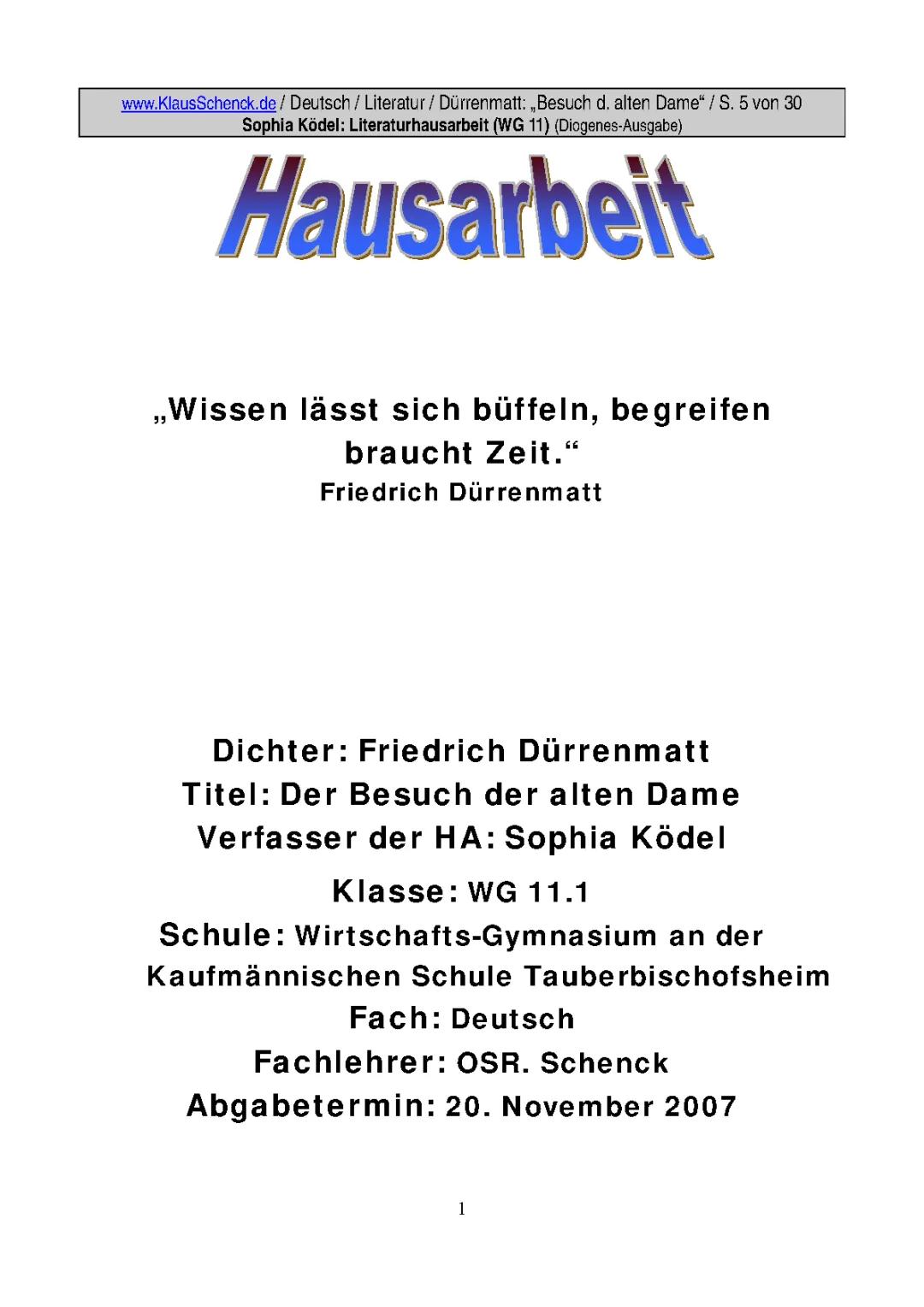 Der Besuch der alten Dame - Zusammenfassung, Analysen und mehr!