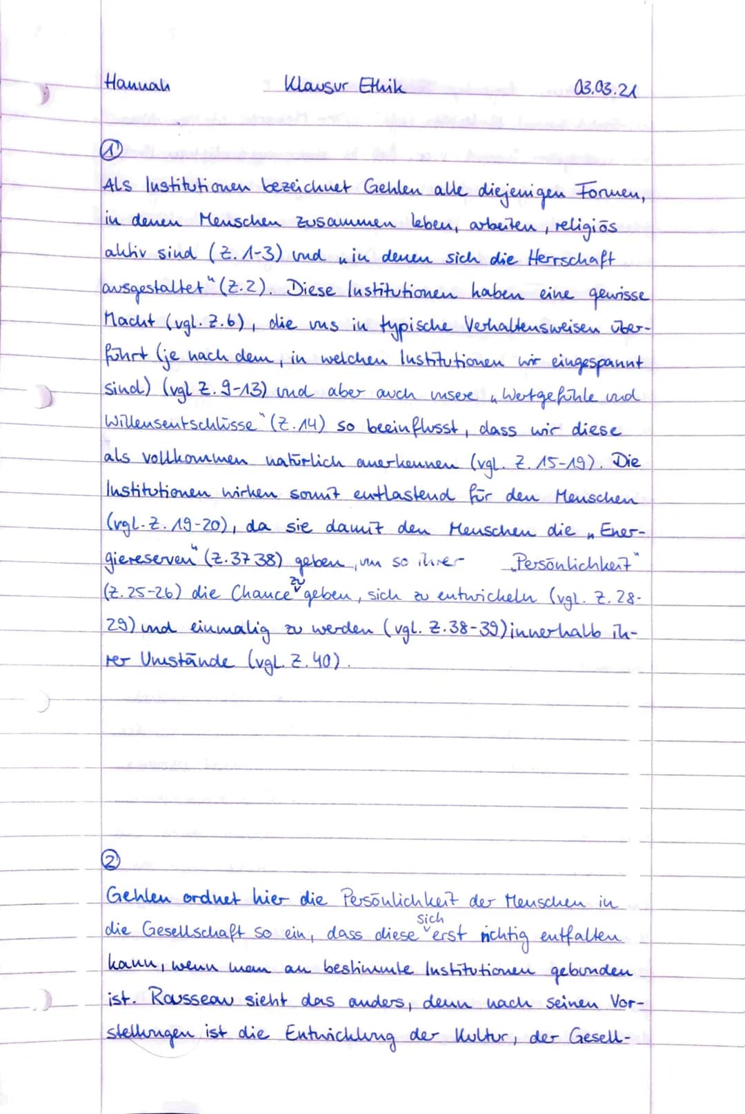 Kurs 12 Ethik
Soziale Arbeit
Ethik in der Sekundarstufe II
Klausur 12/2 - Ethik und Menschenbild
Arnold Gehlen - Institutionen schaffen Pers