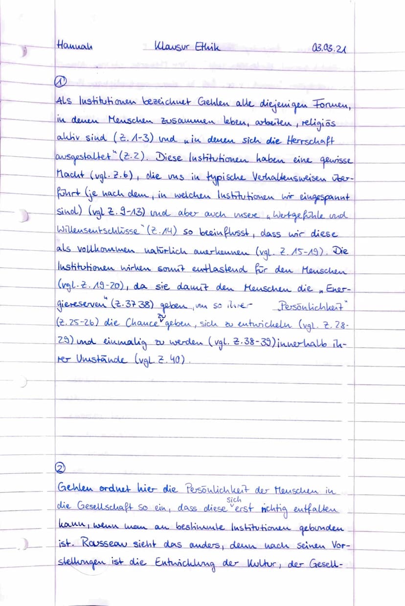 Kurs 12 Ethik
Soziale Arbeit
Ethik in der Sekundarstufe II
Klausur 12/2 - Ethik und Menschenbild
Arnold Gehlen - Institutionen schaffen Pers