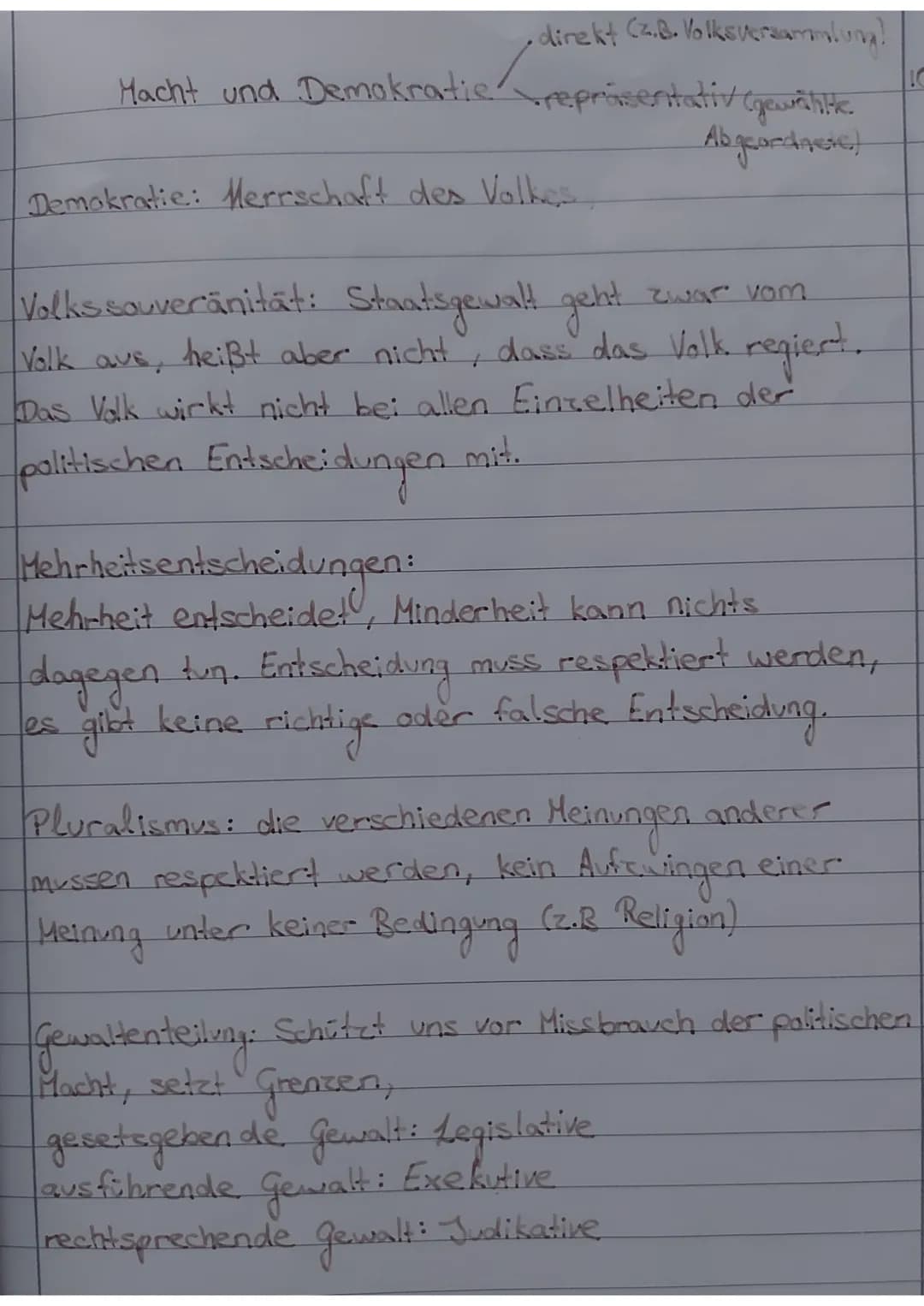 direkt (z.B. Volksversammlung!
Macht und Demokratic repräsentativ/ (gewähitte
Abgeordnete)
Demokratie: Herrschaft des Volkes
zwar vom
Volks 