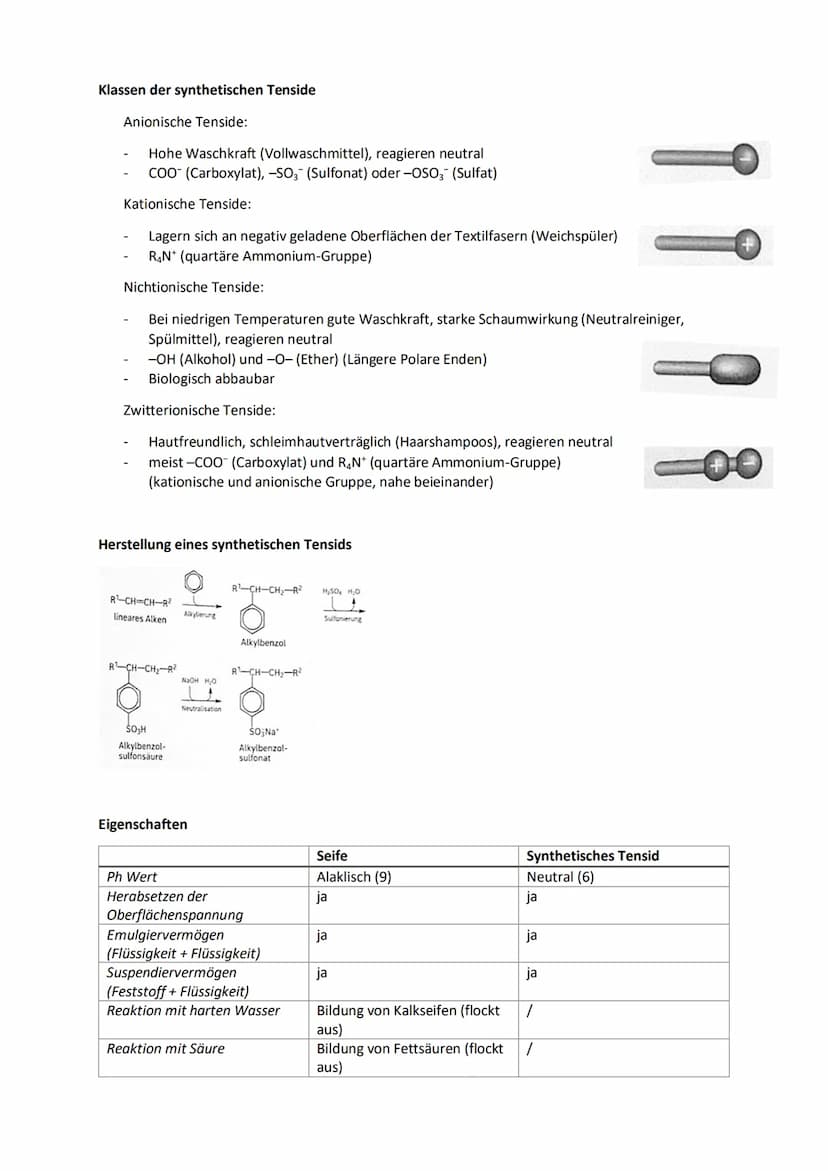 Chemie Lernzettel Tenside Q4
Oberflächenspannung
H-Brücken des Wassers sorgen für eine nach Innen gerichtete
Kraft, die die Wassermoleküle n