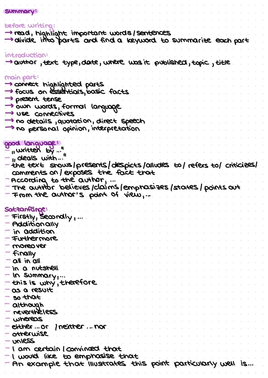 ENGLISH
Lernzettel.
Analysing a non-fictional text:
introduction: text type, title, author, date, topic
The [text type] "[title]", which was